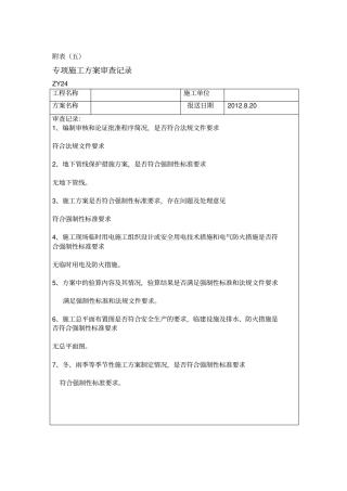 专项项目施工方案审查记录