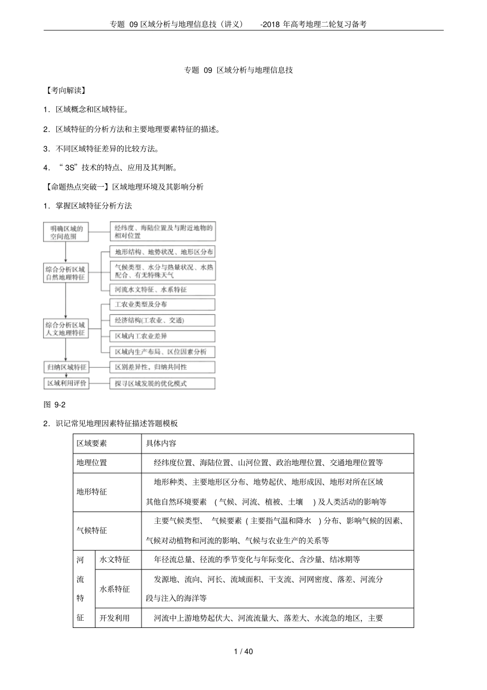 专题09区域分析与地理信息技讲义-2018年高考地理二轮复习备考_第1页