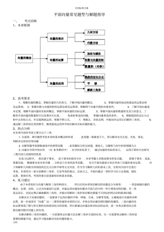 专题：平面向量常见题型与解题指导