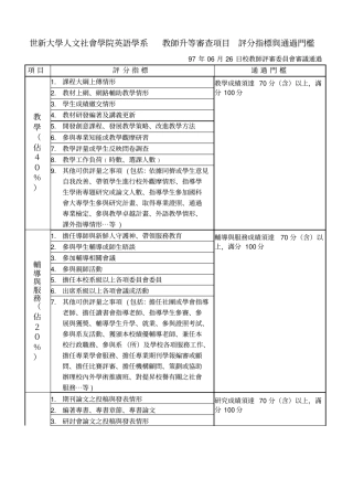 世新大学人文社会学院英语学系教师升等审查项目评分指