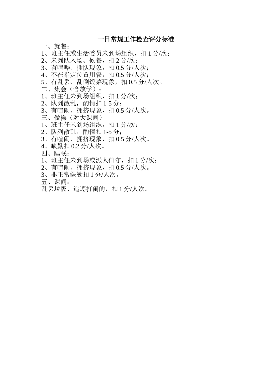 一日常规工作检查评分标准_第1页