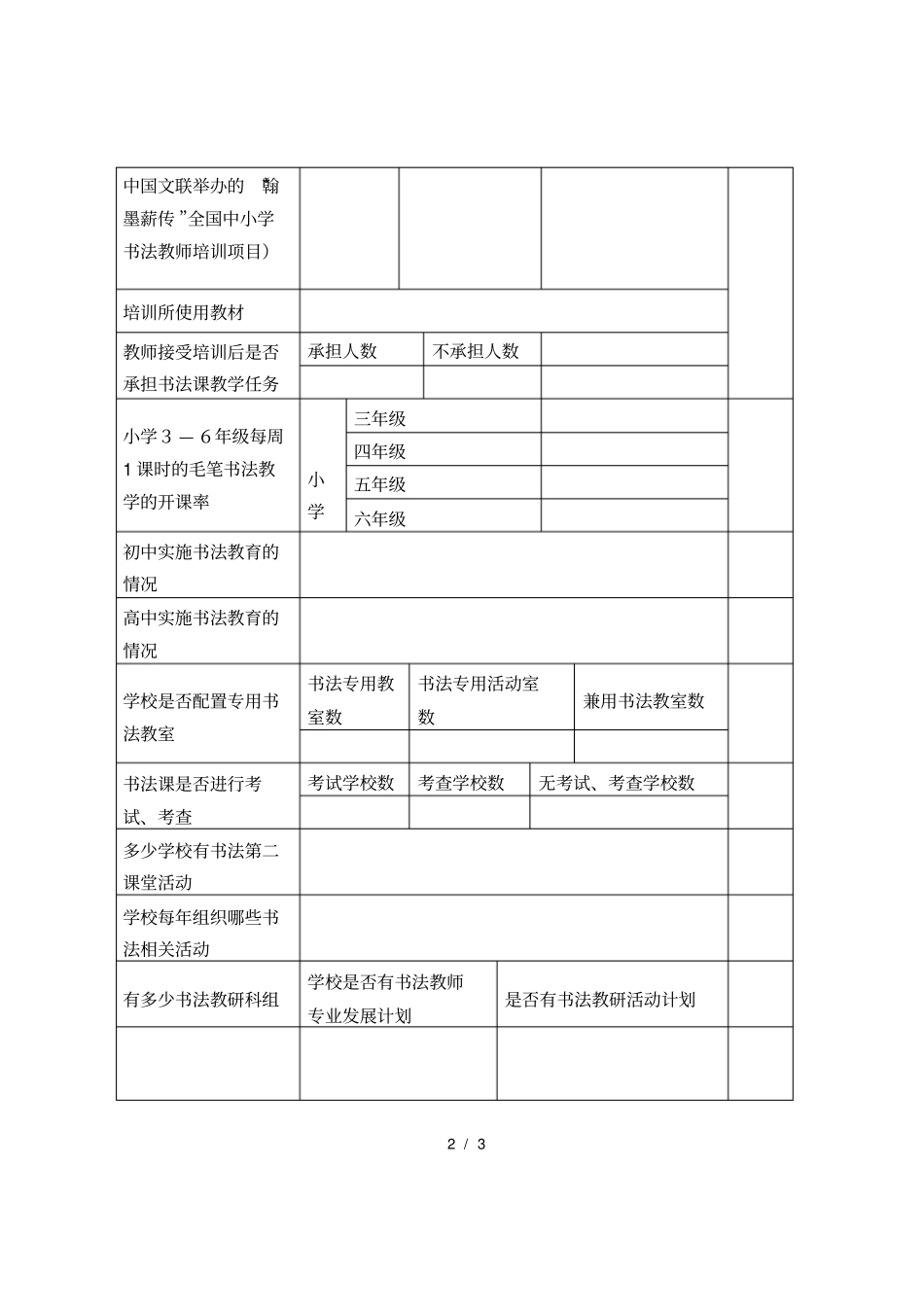 东莞中小学书法教育情况调研记录表_第2页