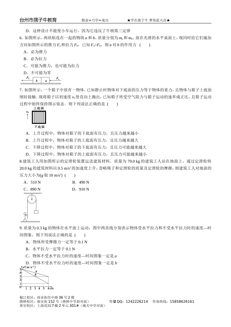 孺子牛教育高一物理《牛顿运动定律》复习验收卷（解析版）_第2页