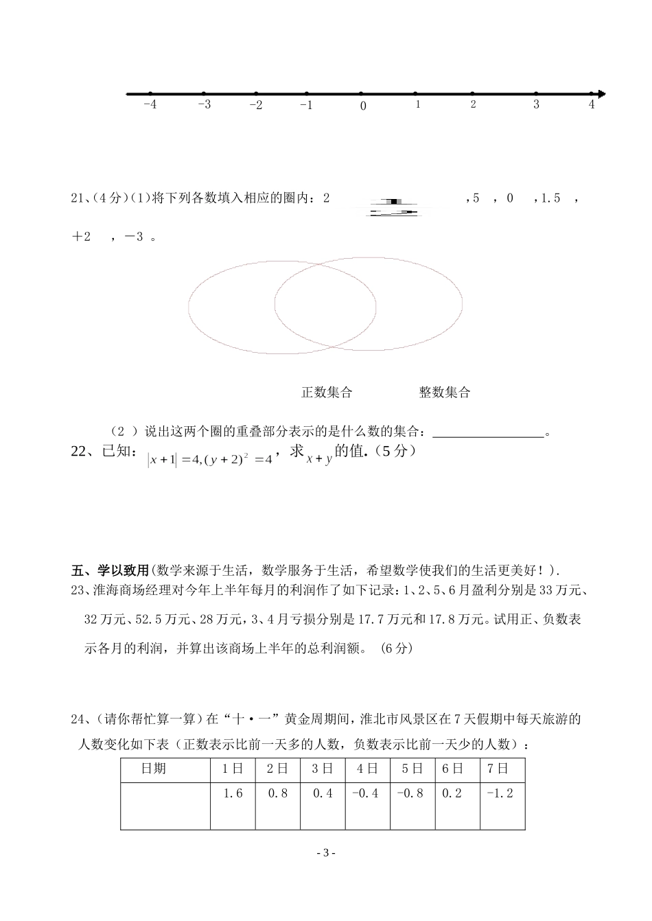 初一数学第一章《有理数》单元测试题_第3页