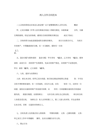 两人合作合同范本