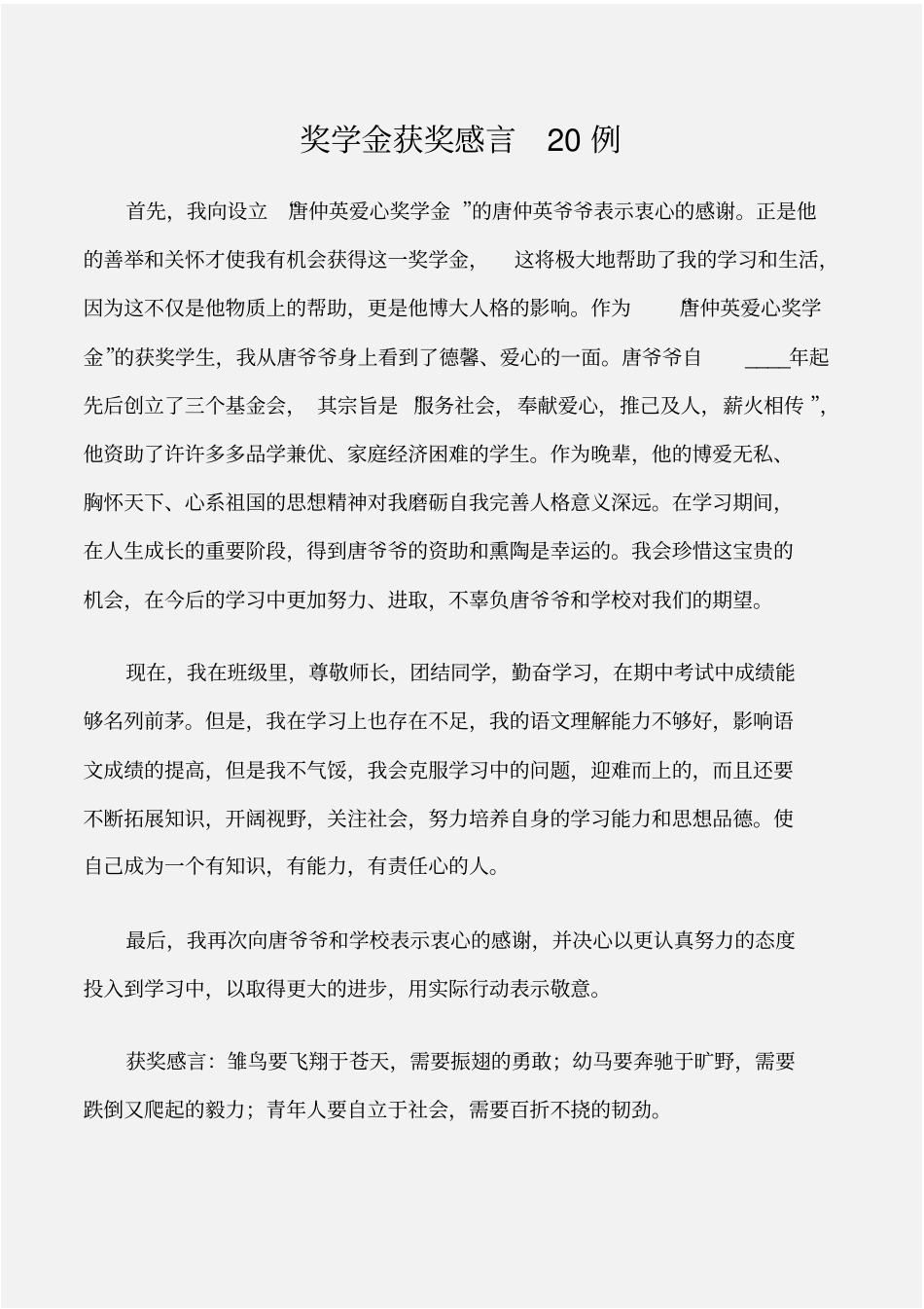 个人写作奖学金获奖感言20例_第1页
