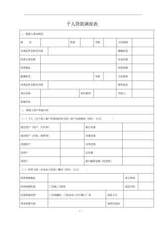 个人贷款调查表