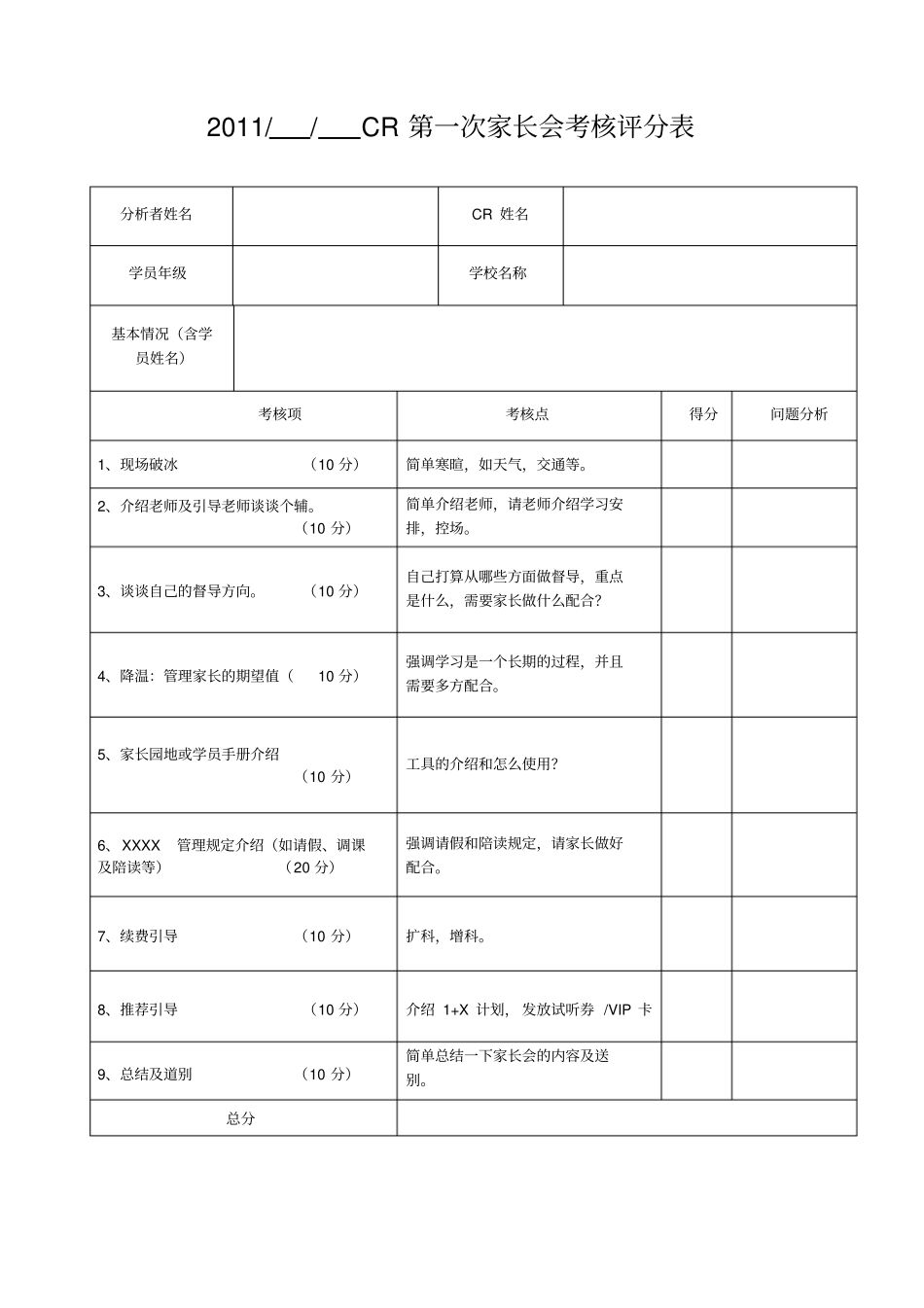 个性化辅导机构第一次家长会分析表_第1页