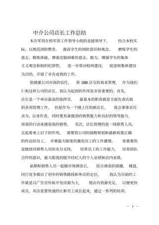 中介公司店长工作总结