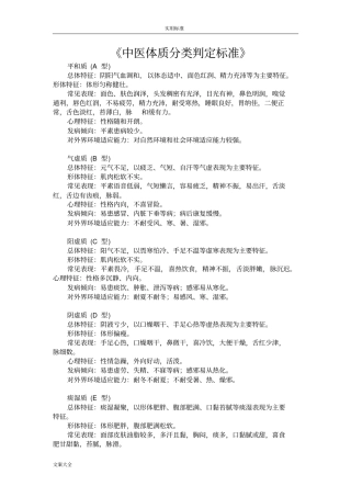 中医体质辨识实用标准及评分实用标准