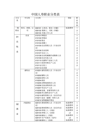 中国人寿职业分类表