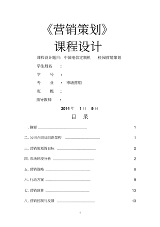 中国电信校园营销策划书