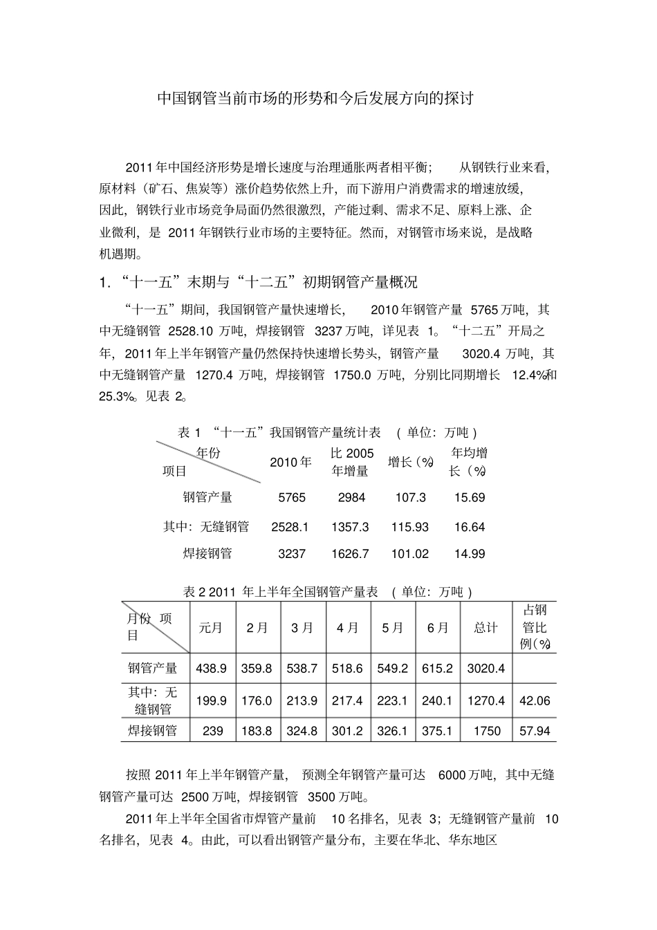 中国钢管当前场的形势和今后发展方向的探讨资料_第1页