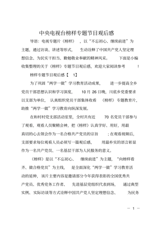 中央电视台榜样专题节目观后感