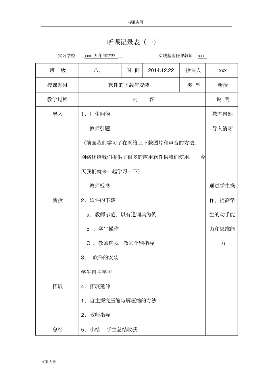 中学信息技术听课记录簿_第1页