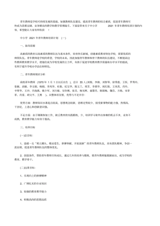 中小学2021年青年教师培训计划