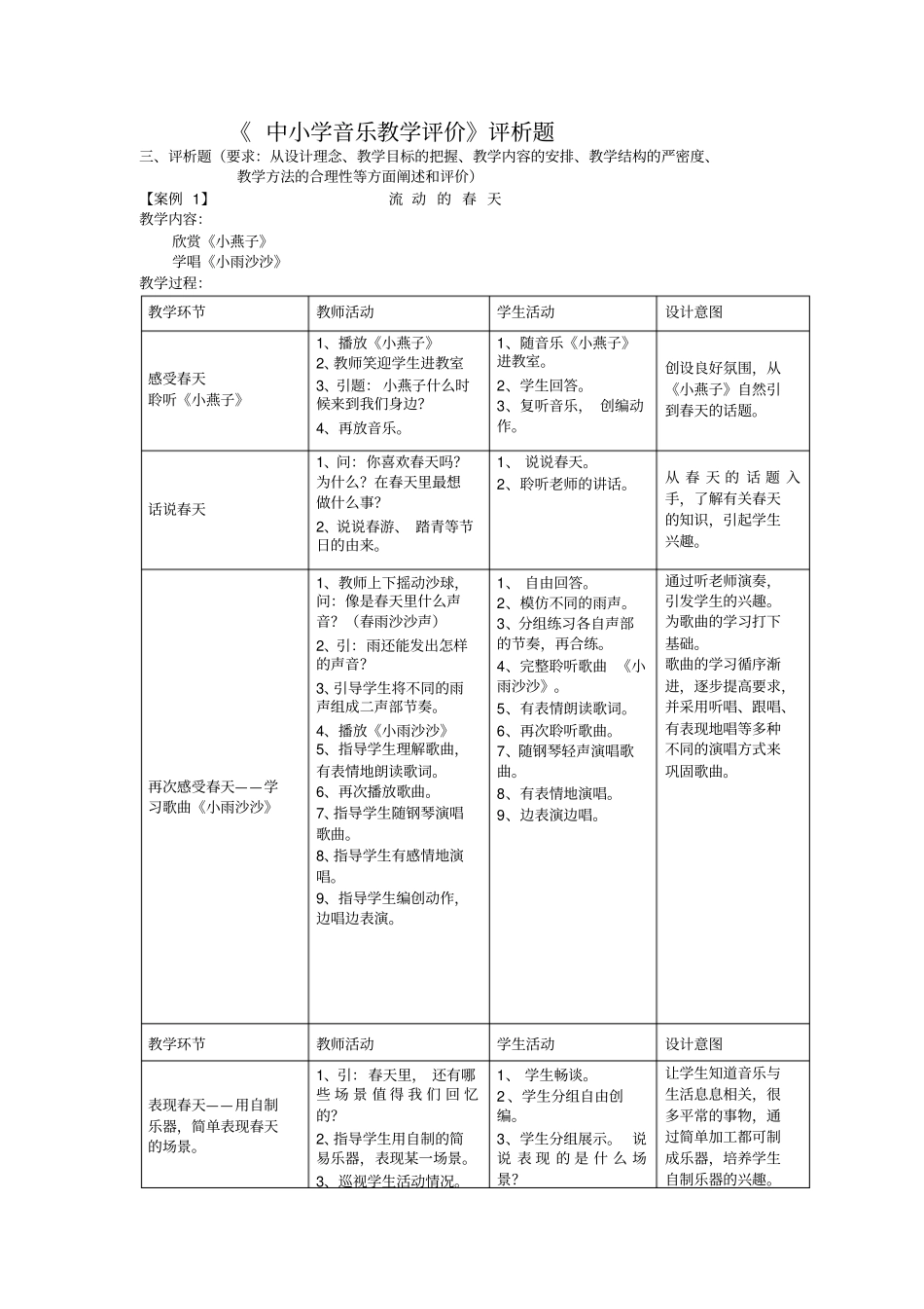 中小学音乐教学评价二评析题_第1页
