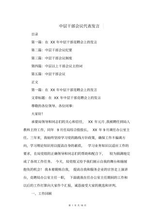 中层干部会议代表发言与中层干部对公司发展的建议发言汇编
