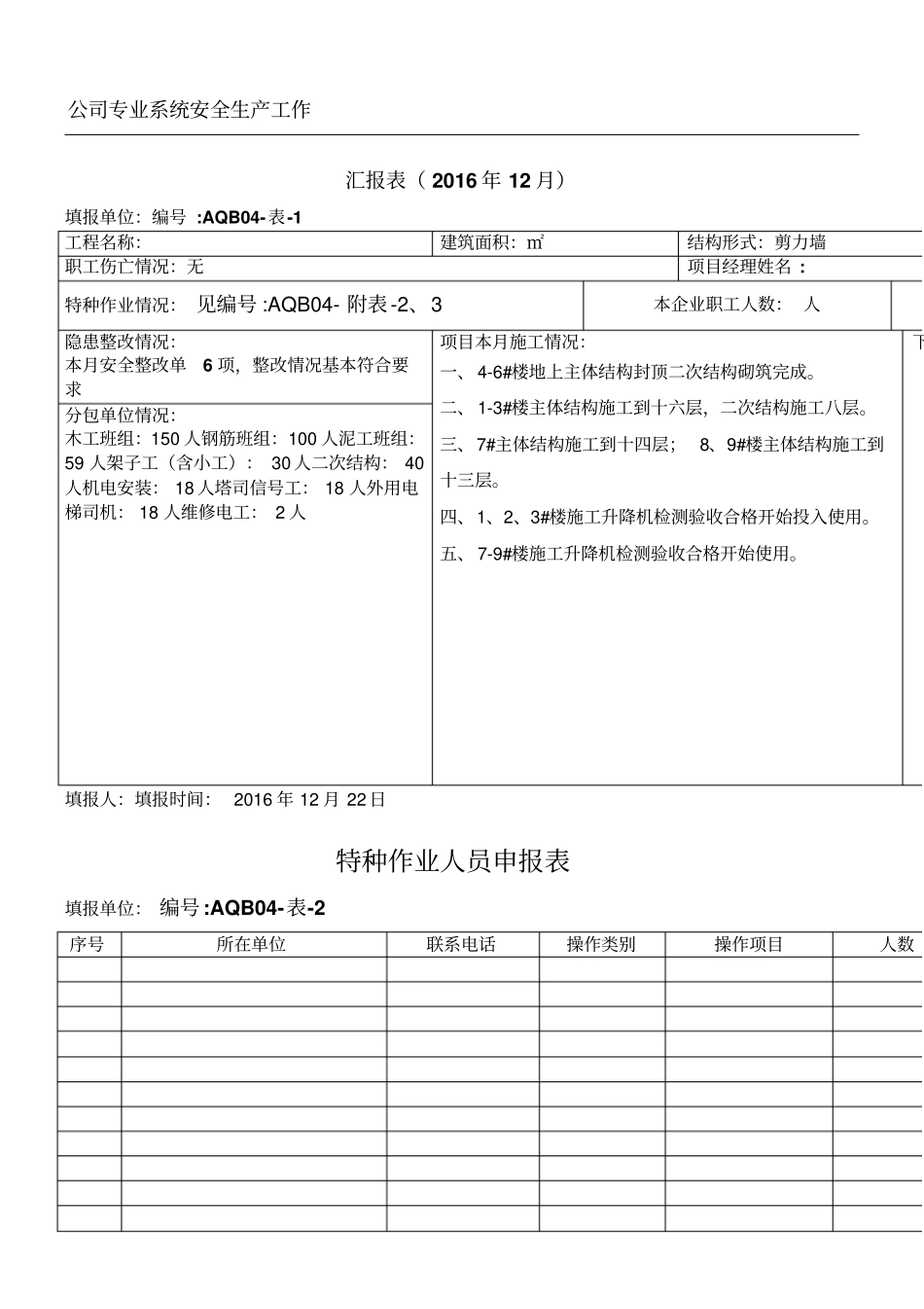 中建专业系统项目安全生产工作汇报表_第1页