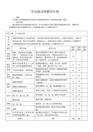 中式面点师教学计划