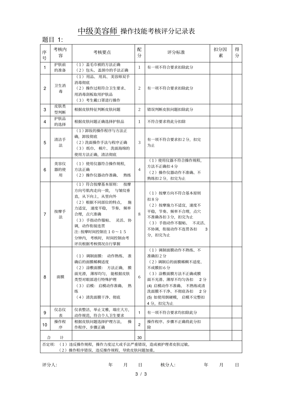 中级美容师操作技能考核试卷_第3页