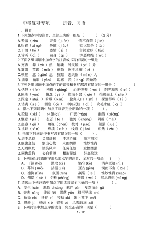 中考专项复习考试之拼音词语