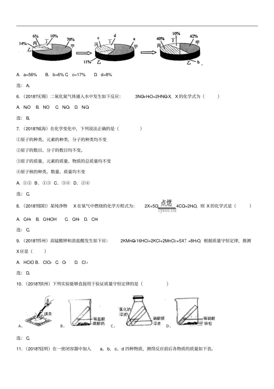 中考化学质量守恒定律及化学方程式专题基础练习卷_第2页