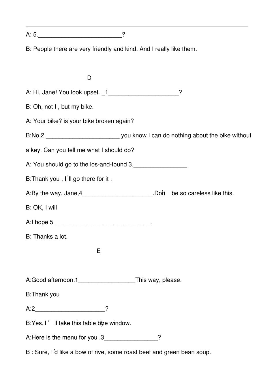 中考复习：情景交际之完成对话一及答案_第3页