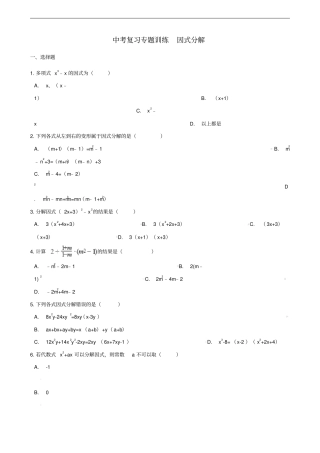 中考数学专题复习训练因式分解