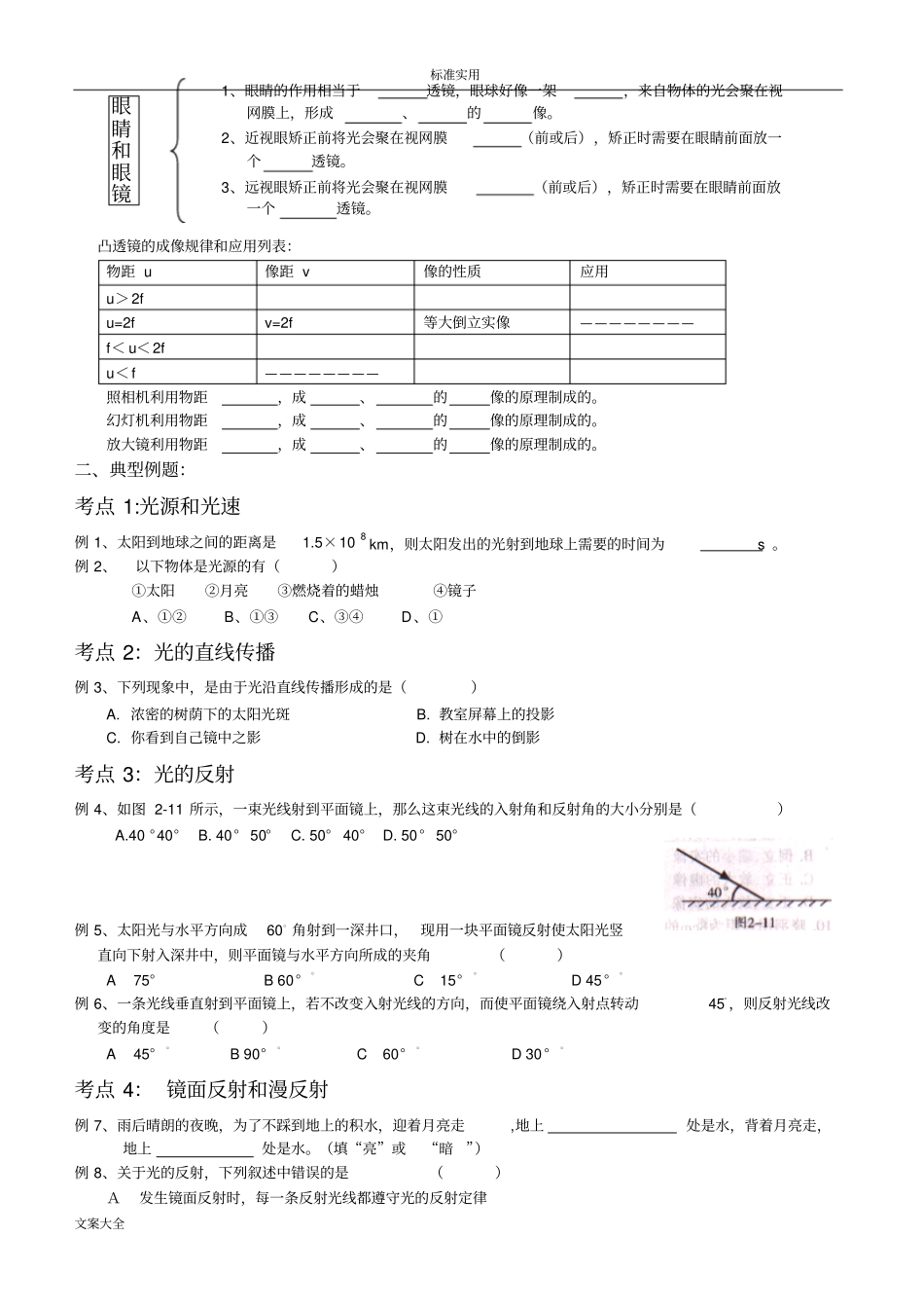 中考考试物理光学专题复习_第2页