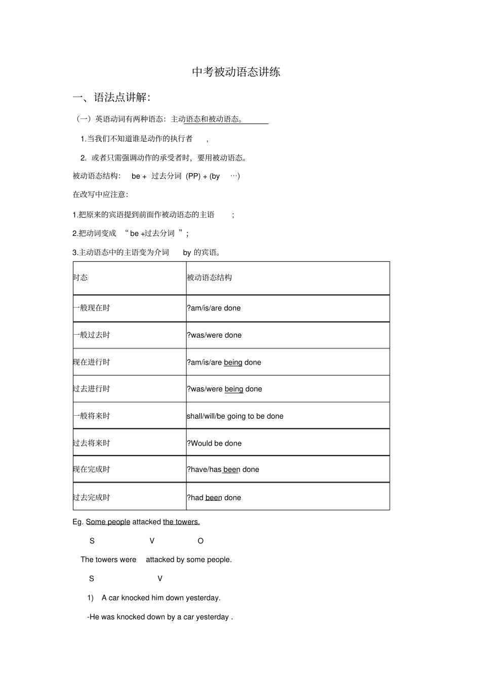 中考英语被动语态练习题_第1页