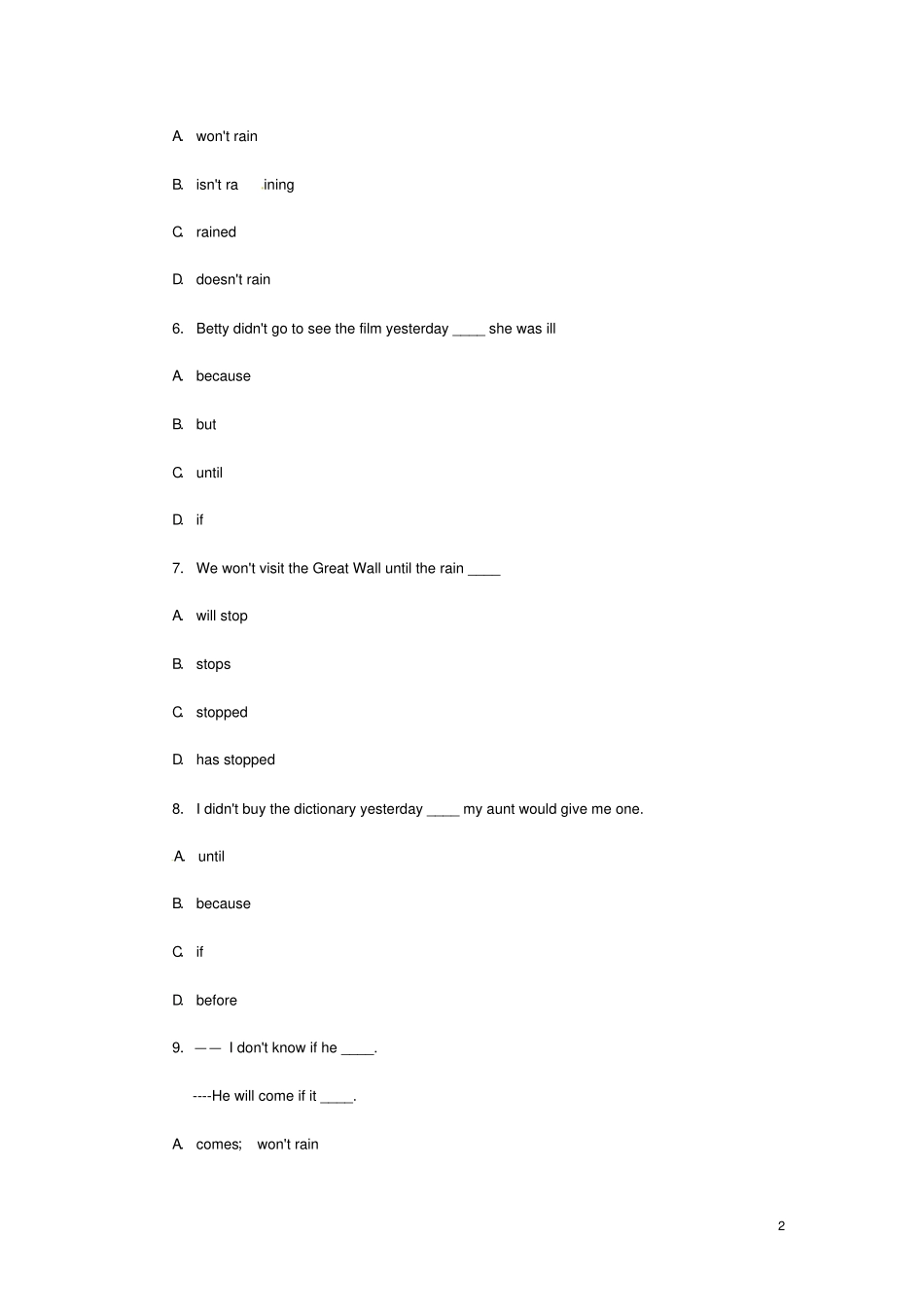 中考英语语法测试状语从句和宾语从句_第2页