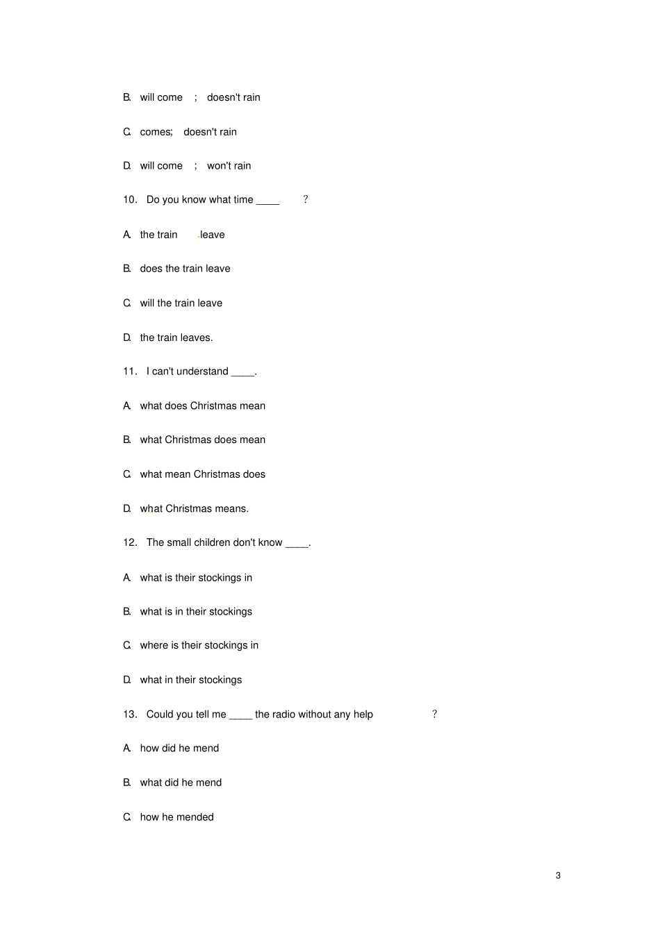 中考英语语法测试状语从句和宾语从句_第3页