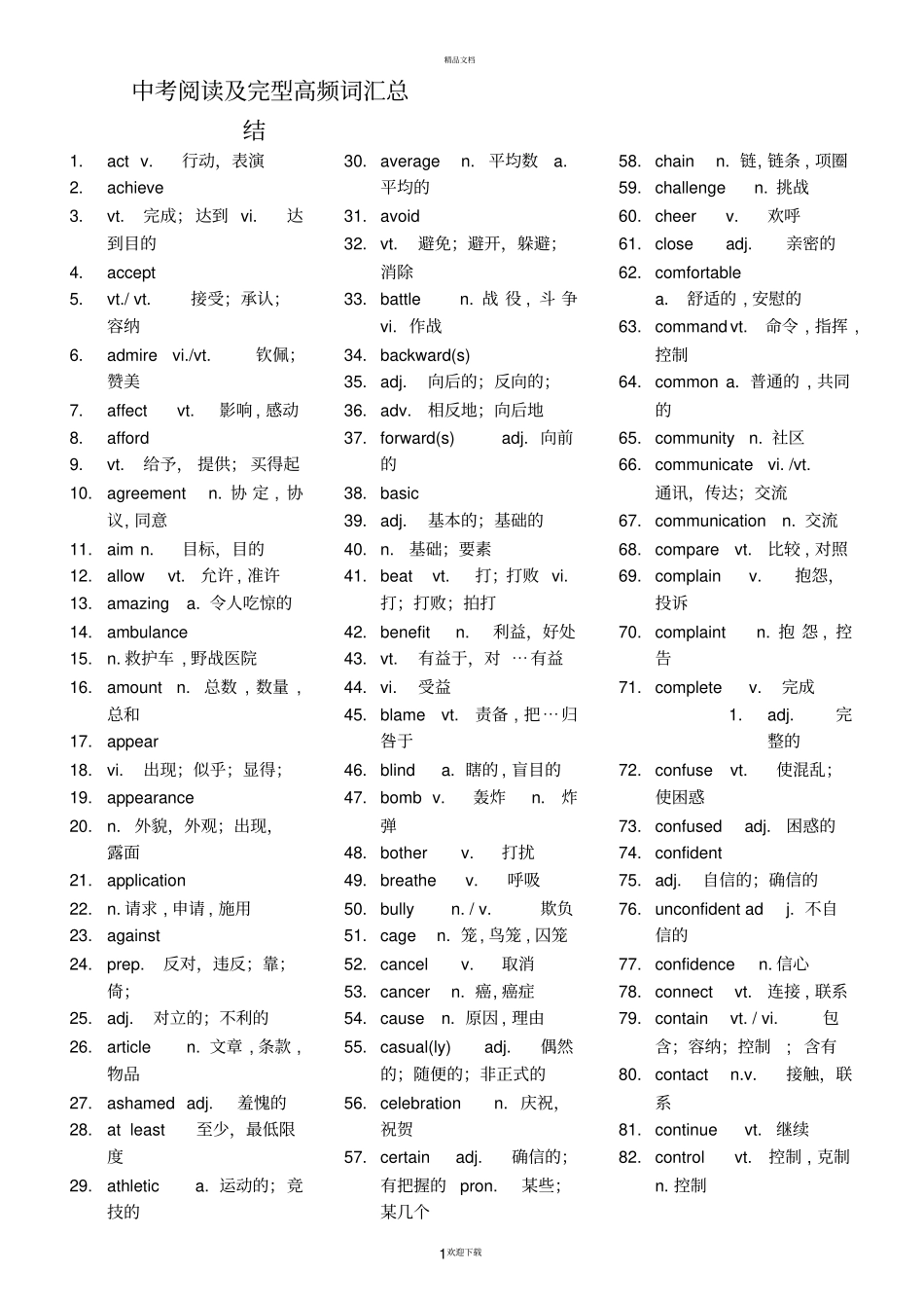 中考英语高频词汇整理_第1页