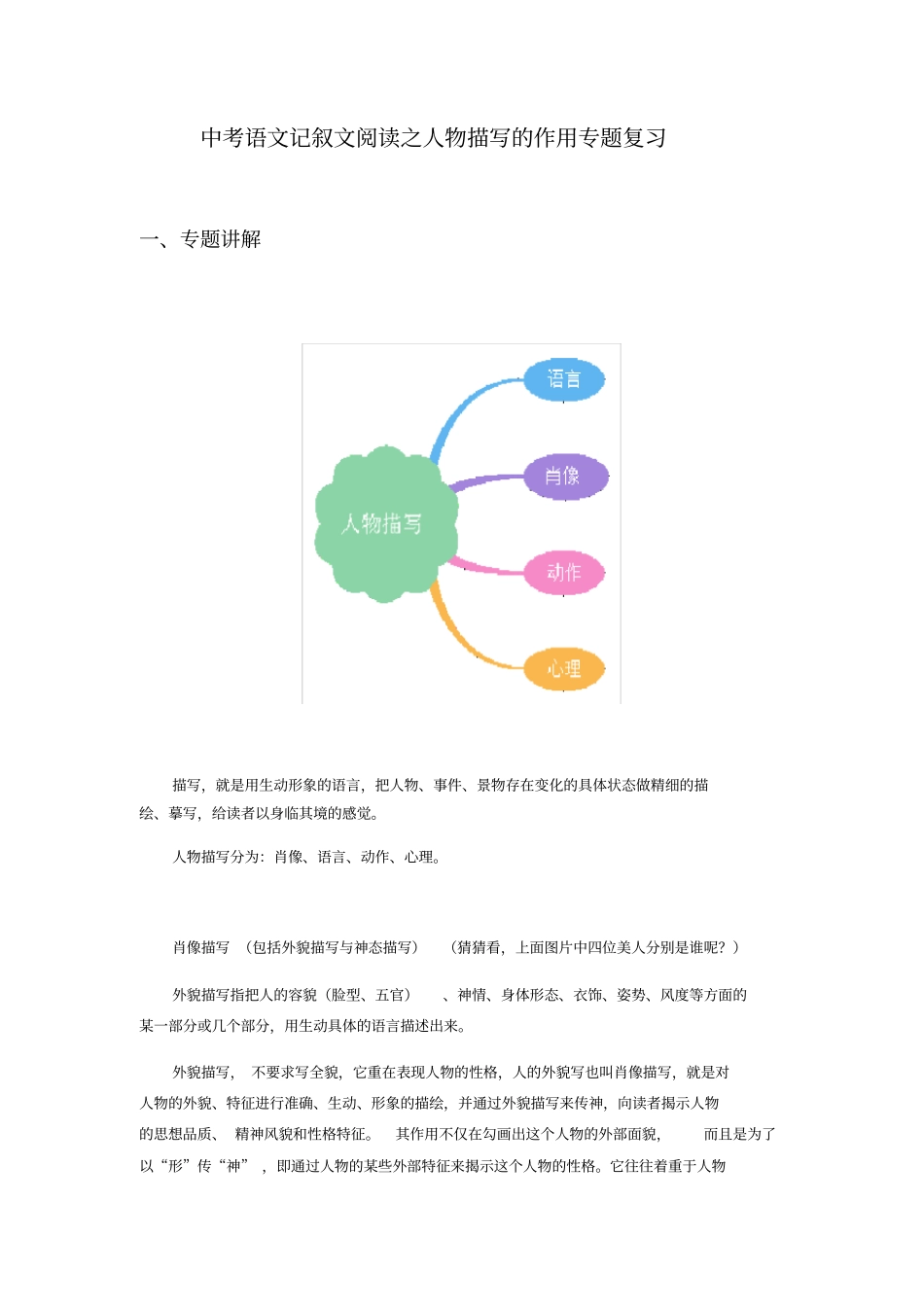 中考语文记叙文阅读之人物描写的作用专题复习_第1页