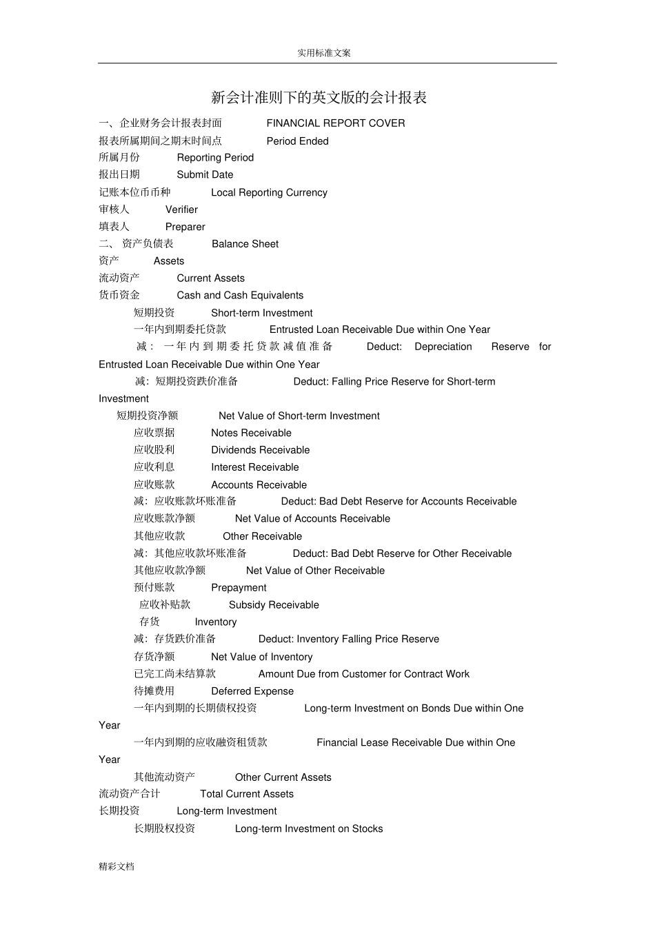 中英文财务报表_第1页