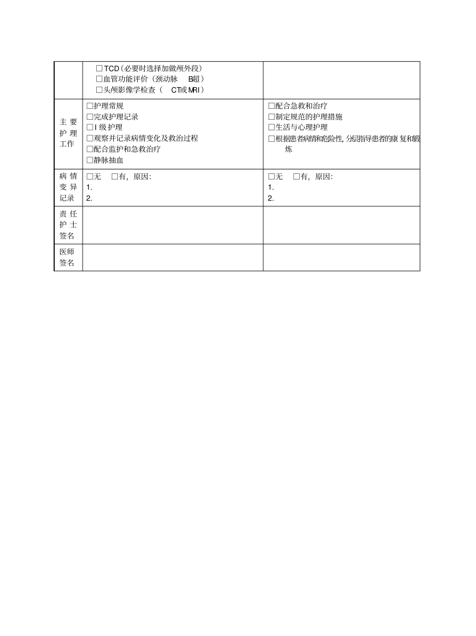 中风临床路径表单Microsoft文档_第2页
