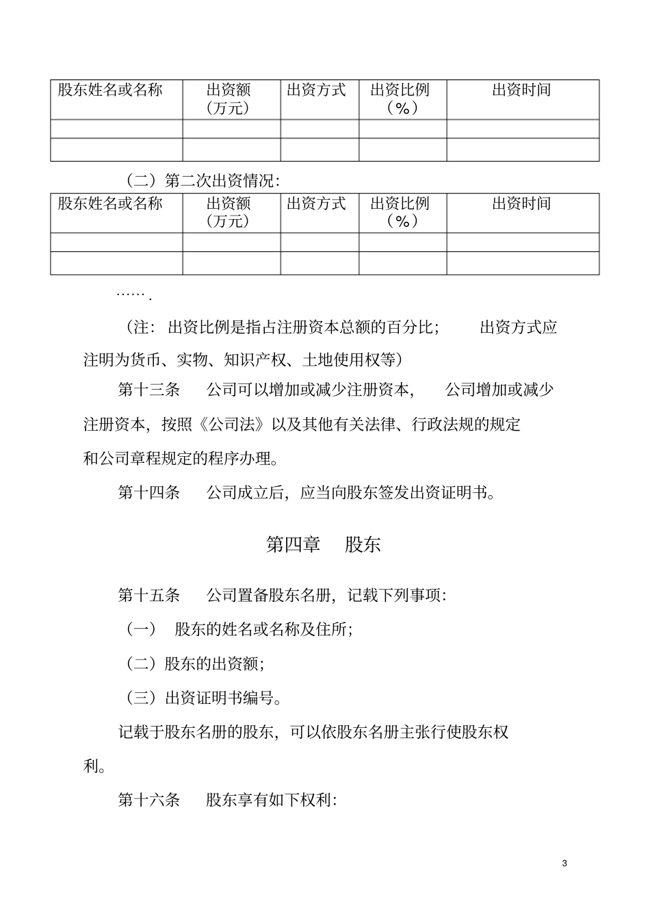 主体公司章程参考样本复印件加盖公章表_第3页