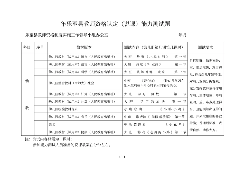乐至教师资格认定能力测试题_第1页