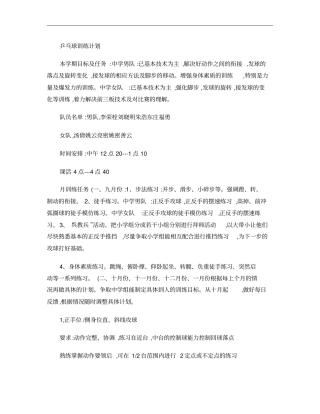 乒乓球训练计划