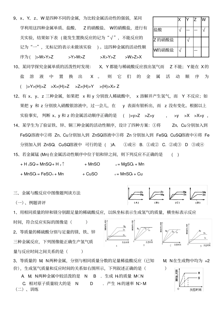 九年级-化学-金属的化学性质-训练题_第2页