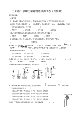 九年级下学期化学竞赛选拔测试卷