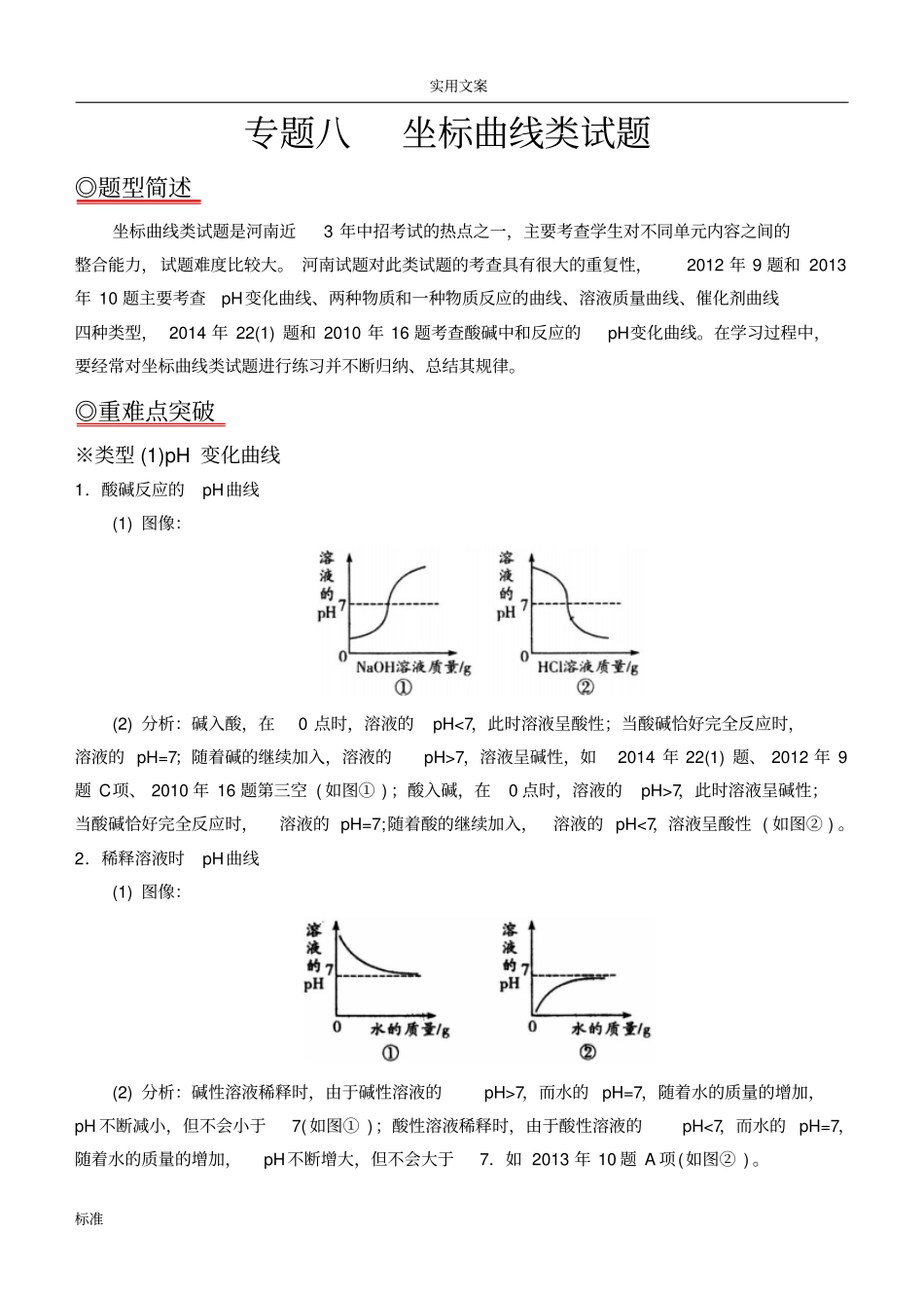 九年级化学专题8、9坐标曲线类试题_第1页