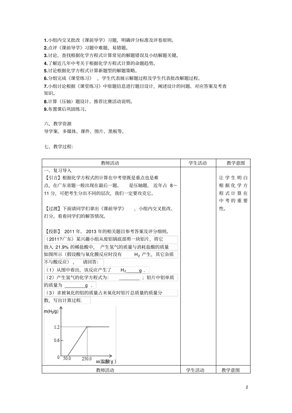 九年级化学中考专题复习计算题教学设计_第2页