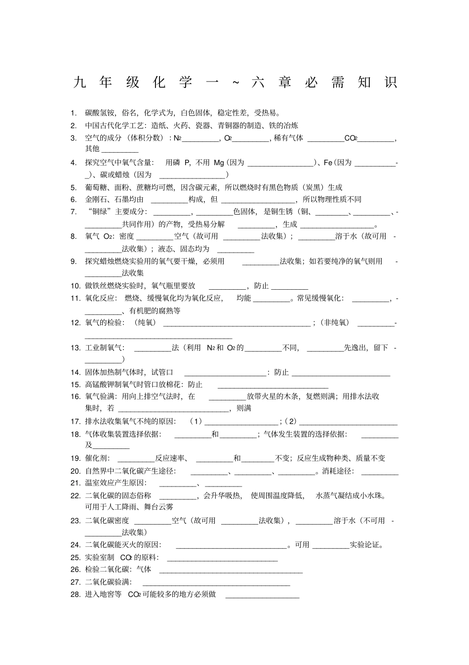 九年级化学必背知识默写格式_第1页