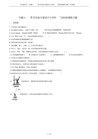 九年级化学：专题上：化学试验方案设计与评价达标检测练习题无答案