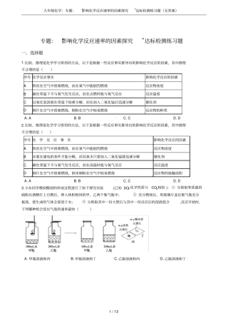 九年级化学：专题：影响化学反应速率的因素探究达标检测练习题无答案