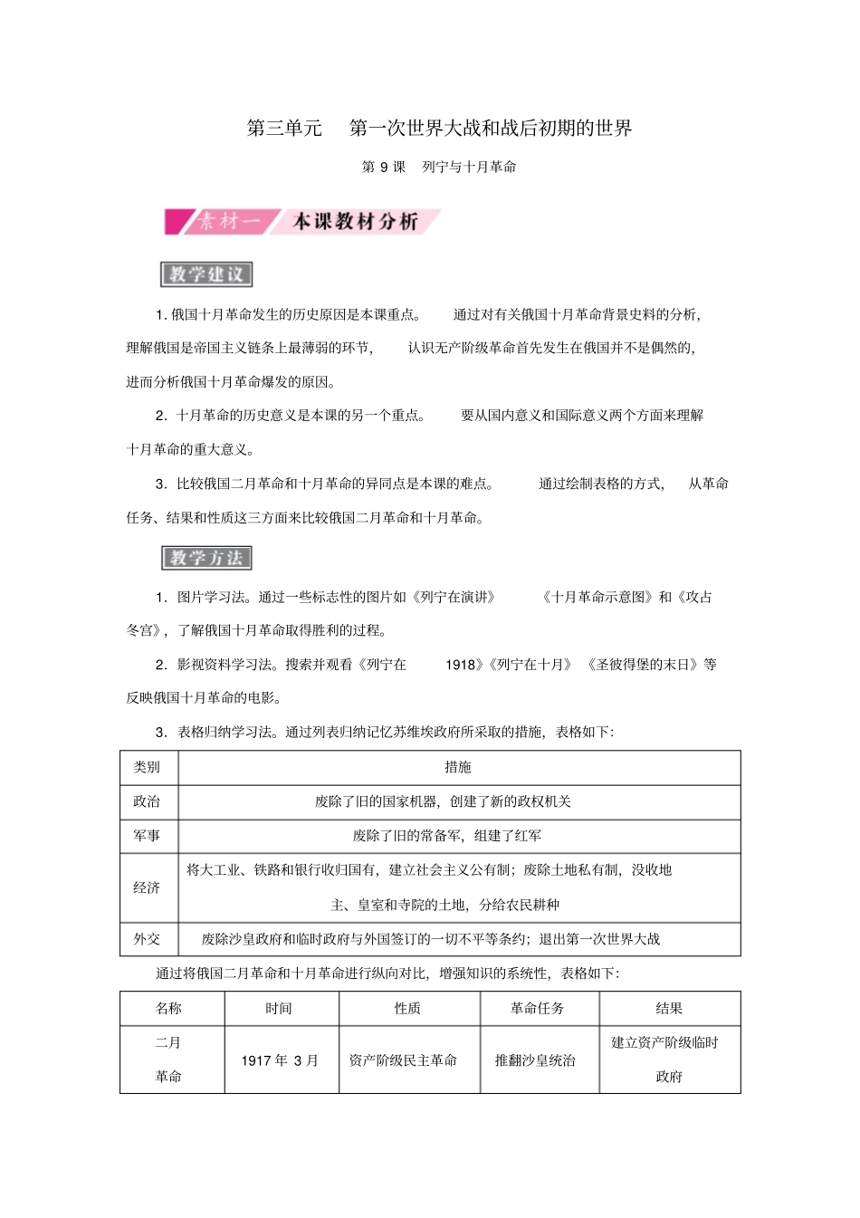 九年级历史下册第一次世界大战和战后初期的世界第9课列宁与十月革命备课素材新人教版_第1页