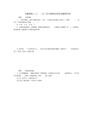 九年级数学上册专题训练一元二次方程的应用补充题型归类试题新版湘教版