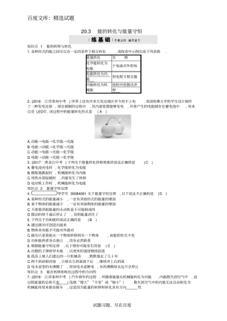 九年级物理下册练习题：203能的转化与能量守恒